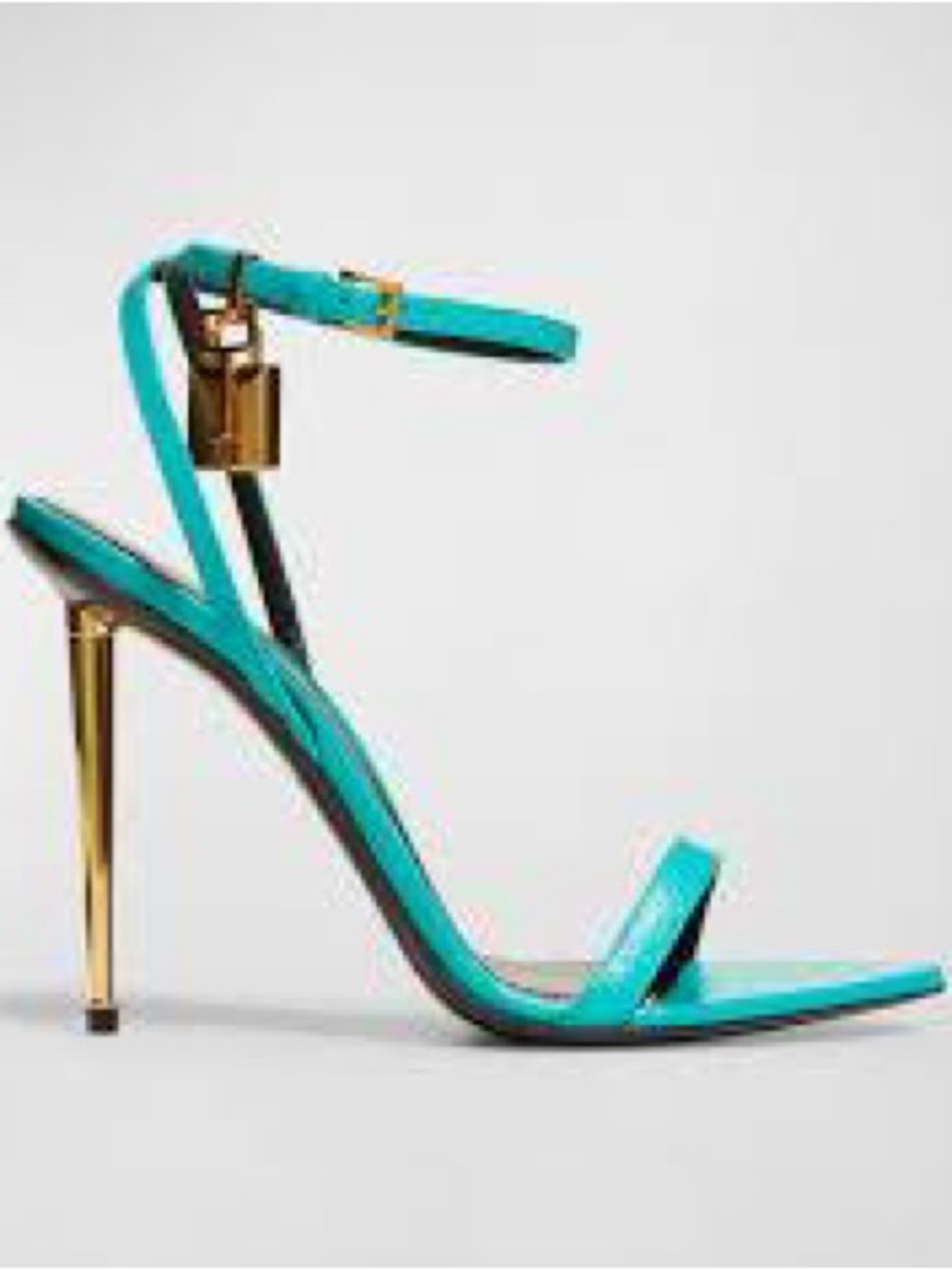 Tom Ford Turquoise Strappy Stiletto Sandals with Gold Heel